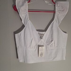 a new day White Ruffle Strap Crop Top